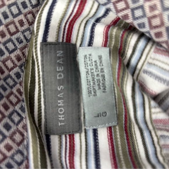 Thomas Dean Men's Button Front Down Dress Shirt Long Sleeve Large Striped Cotton - Picture 4 of 5